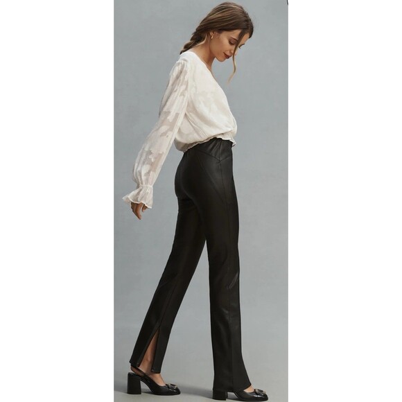 Anthropologie PILCRO Pants Womens Black Size 29 Vegan Leather Zippered Hem - Picture 1 of 13